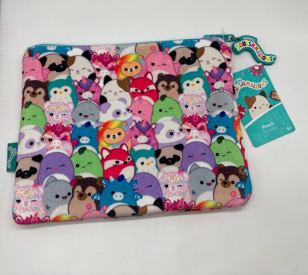 Squishmallows Character Plush Pouch 9x7” Kellytoy Satin Interior New NWT